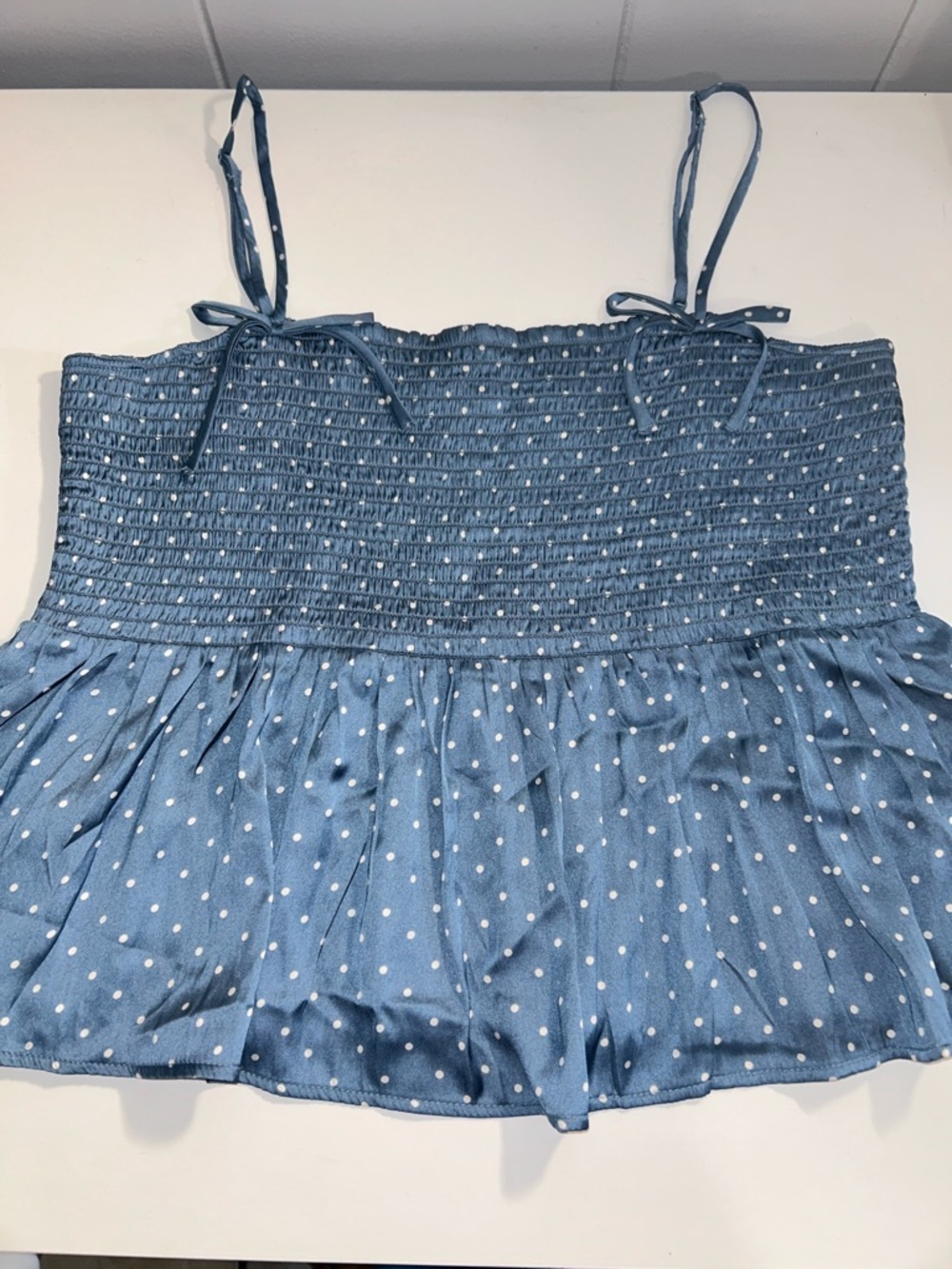 American Eagle Outfitters Women’s Blue Silky Polka Dot Smocked Tank Top Size XL